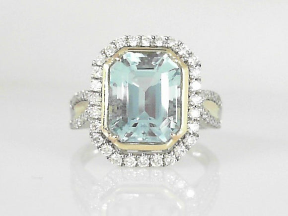 Two-Tone Aquamarine and Diamond Ring