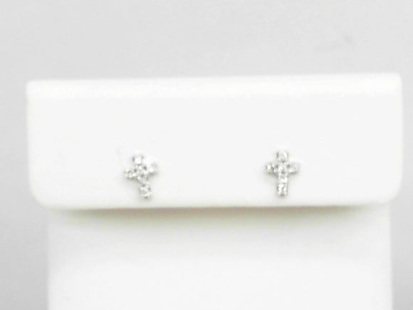White Gold Tiny Diamond Cross Studs
