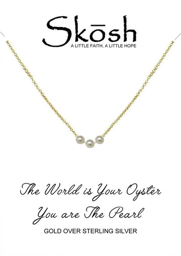 Skosh Gold Plated Three Pearl Necklace