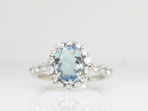 White Gold Aquamarine with Diamond Halo Colored Stone Ring