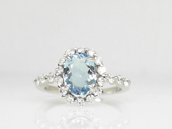 White Gold Aquamarine with Diamond Halo Colored Stone Ring