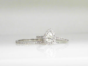 White Gold Pear Shaped Diamond Wedding Set with Halo