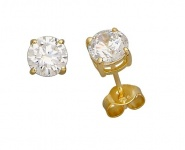 Sterling Silver Gold Tone 6MM Clear CZ Stud Earrings