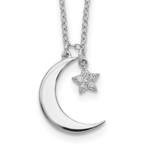 Sterling Silver CZ Moon and Star Necklace