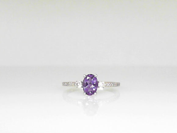 White Gold Oval Amethyst Ring with .21 CT Diamond shank