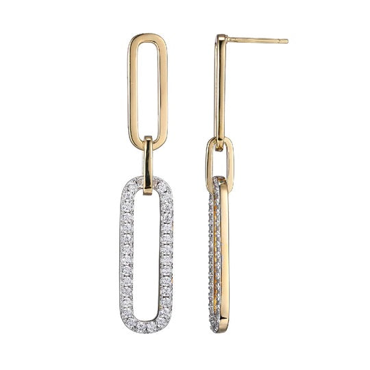 Sterling Silver Gold Plate CZ Paperclip Earrings