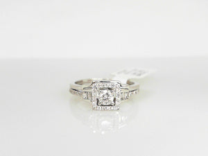 White Gold Round Diamond Engagement Ring with Square Diamond Halo