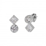 Sterling Silver Round and Princess CZ Stud Earrings