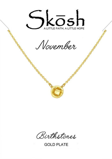 Skosh Gold Plated Bezel Set Birthstone Necklace- November