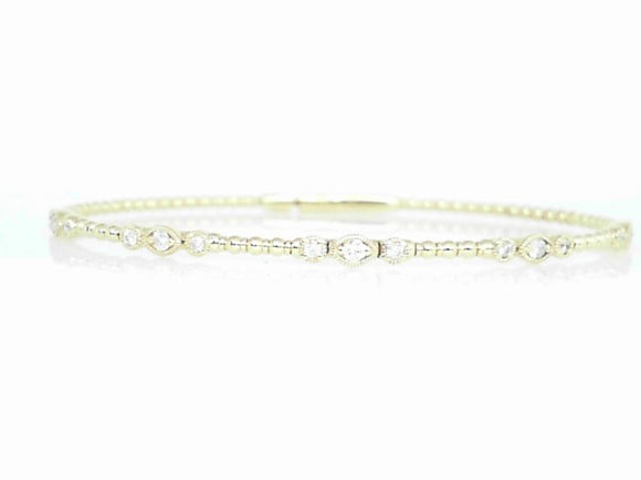 14k Yellow Gold Diamond Beaded Bangle Bracelet