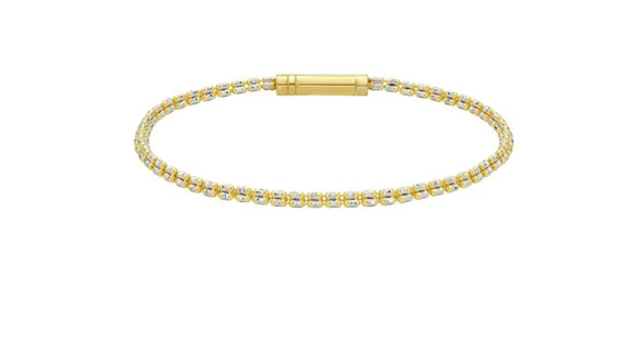 14k Two-Tone Iced Bracelet 7inch 2.74mm Diamond Cut