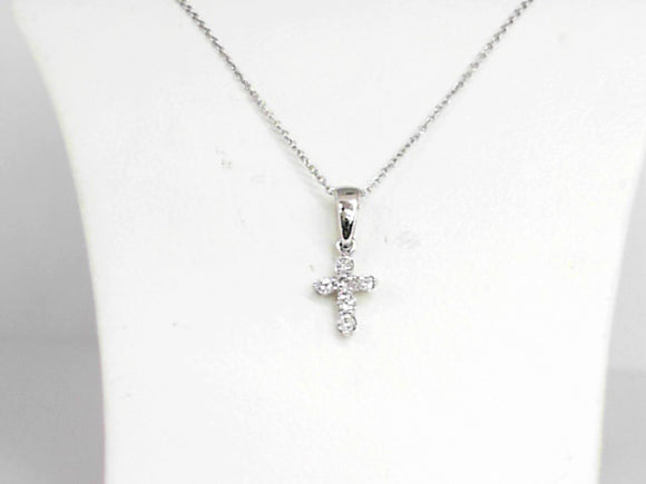 White Gold Tiny Cross Necklace with 0.10 CTW
