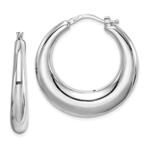 Sterling Silver Rhodium Plated Polished Tapered Hollow Hoops