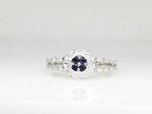 White Gold Sapphire and Diamond Ring with Split Shanks