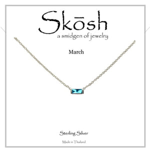 Skosh Sterling Silver Birthstone "March" Necklace 16+1+1