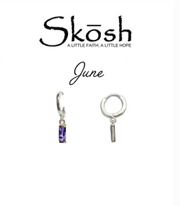 Skosh Baguette Birthstone Huggies- June