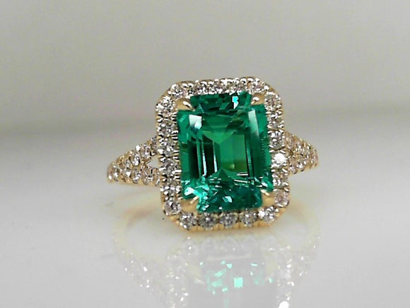 Yellow Gold Lab Grown Emerald and Diamond Ring