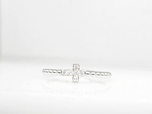 14k White Gold Diamond 0.08ct Cross Beaded Ring