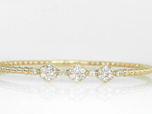 14k Yellow Gold Diamond Beaded Flex Bangle