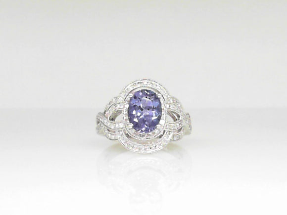 White Gold Oval Tanzanite Ring with .50 CT Diamonds