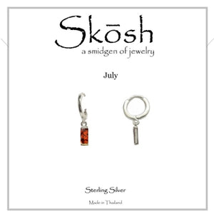 Skosh Sterling Silver "July" Huggie Birthstone Earrings