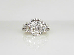 White Gold 3-Stone Emerald Cut Composite Bridal Set