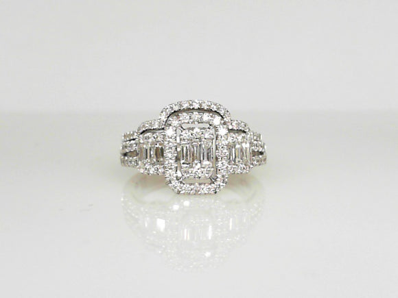 White Gold 3-Stone Emerald Cut Composite Bridal Set