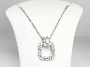 White Gold Double Square Diamond Pendant Necklace with Composite Emerald Diamond Bail