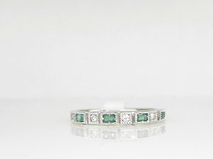 White Gold Diamond and Emerald Stackable Band