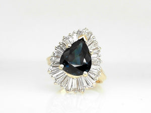 14k Yellow Gold Diamond 1.06ct Ballerina with 3.45ct Pear Shape Sapphire
