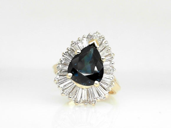 14k Yellow Gold Diamond 1.06ct Ballerina with 3.45ct Pear Shape Sapphire