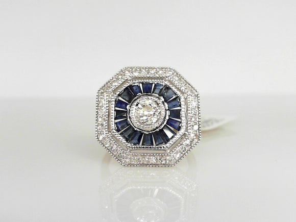 White Gold Diamond and Sapphire Ring