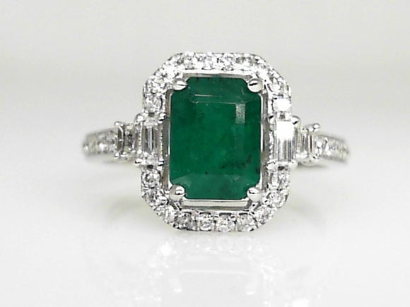 White Gold Emerald and Diamond Ring