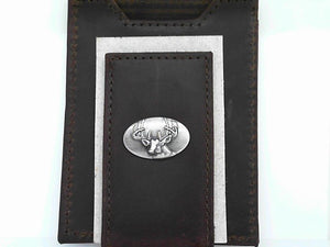 Zeppro Brown Leather Buck Concho Clip Front Pocket Wallet