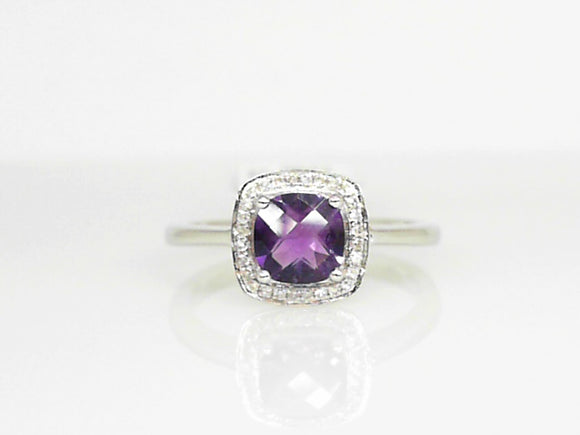 10K WG Amethystt w/ .08 CT Diamond Halo