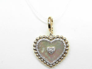 Yellow Gold Mother of Pearl and Diamond Heart Pendant