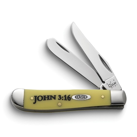 Case Mini Trapper Yellow Synthetic Handle John 3:16 Case Knife