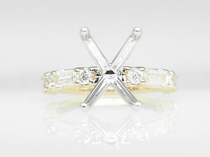14k Two-Tone Lab Grown Round and Baguette Diamond Semi-Mount