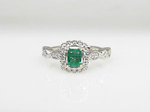 14K Two-Tone Emerald and Diamond Emerald Cut Ring