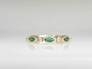 Yellow Gold Emerald and Diamond Band