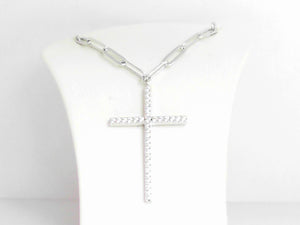 Charles Garnier Sterling Silver Paperclip Necklace with CZ Cross Pendant