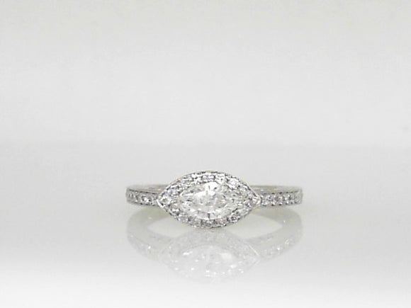 White Gold East-West Marquise Diamond Ring with Halo