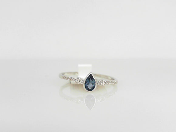 White Gold Tiny London Blue Topaz Stackable Ring