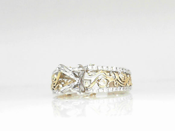 Two-Tone Diamond Semi Mounting with Yellow Gold Filigree