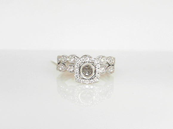 White Gold Diamond Semi Mounting with a Square Halo
