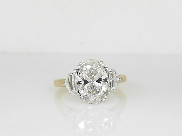 Custom Two-Tone Lab Grown Engagement Ring with Oval Center and Cadillac-Cut Accents