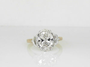 Custom Two-Tone Lab Grown Engagement Ring with Oval Center and Cadillac-Cut Accents