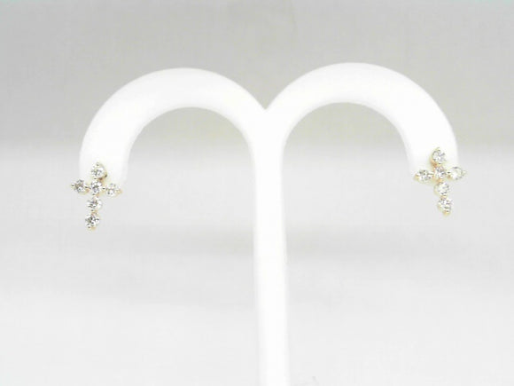 Yellow Gold Diamond Cross Stud Earrings