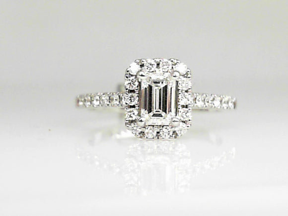 14k WG .70 CTW Diamond Emerald Cut Engagement Ring