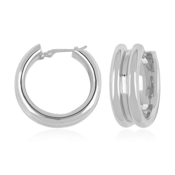Sterling Silver Triple Plain Twist Tube Hoop Earrings